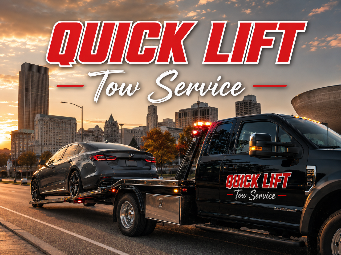 Quick Lift flatbed tow truck serving Latham and Albany NY